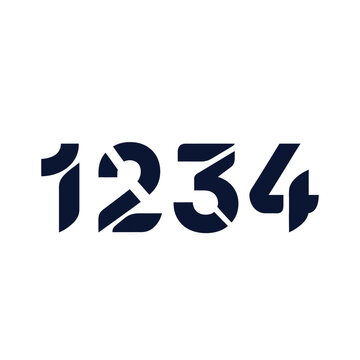 Modern Stencil Numbers 1234 Dark Blue on White Background