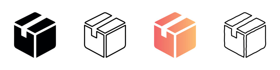 Fototapeta na wymiar Set of four isometric cardboard box icons in different styles and colors