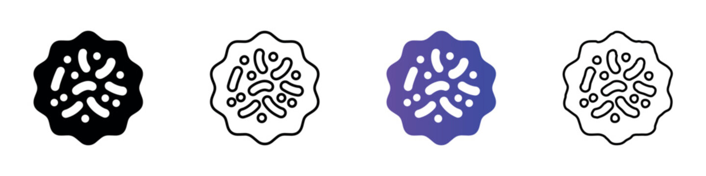 Set of stylized icons representing bacteria and microbes in different artistic styles