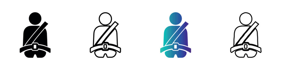 Naklejka premium Set of four icons depicting a person wearing a seatbelt for safety