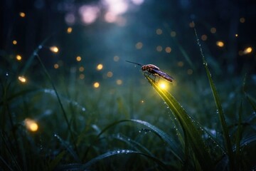 Obraz premium Magical firefly in serene forest
