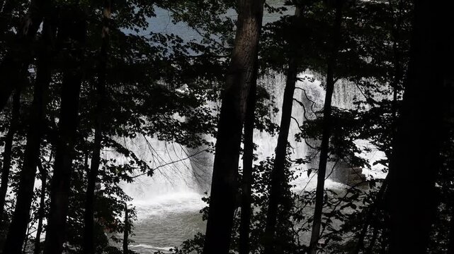 lake solitude falls waterfall in high bridge new jersey (nj landmark staircase stair historic spillway dam) raritan river south branch columbia trail travel tourism scenic nature steps step stepped