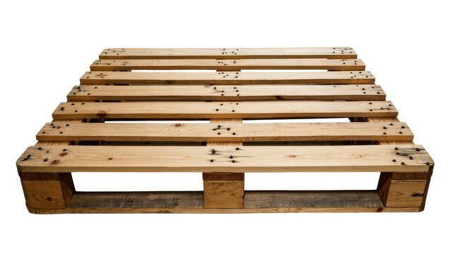 Isolated wooden pallet for freight cargo transportation and industrial warehouse storage