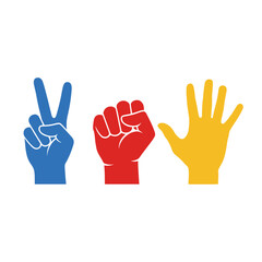 Fototapeta premium Rock Paper Scissors Game Hands: Victory, Fist, Open Palm - Choice, Decision, Game