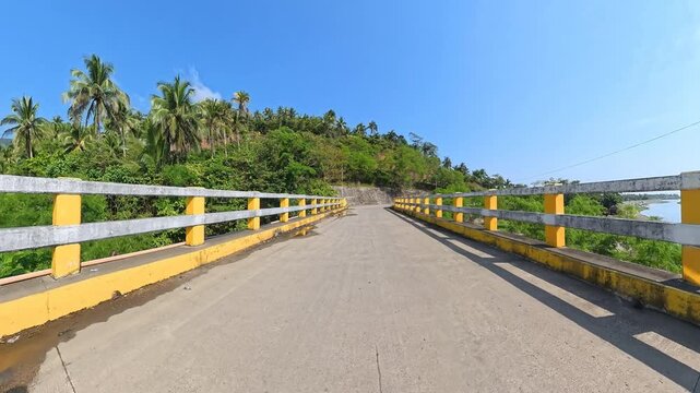 Immersive 4K Vertical POV Driving over River Bridge, Heading toward Scenic Mountains without sound