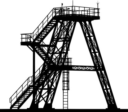 Black silhouette of a watchtower with a staircase and railing on a isolated on white background
