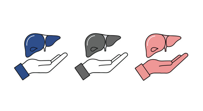 Set of three hands holding baseball caps in different colors including blue gray and pink on white background