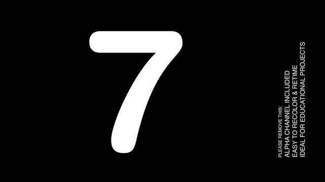 Number 7 Counting Animation for Preschool Kids, Educational Learning Video with Alpha Channel