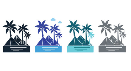 Obraz premium Set of four colorful palm tree illustrations in different shades of blue and gray on a white background