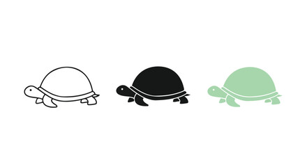 Fototapeta premium Cute cartoon turtles in different colors walking on a white background for children or educational content