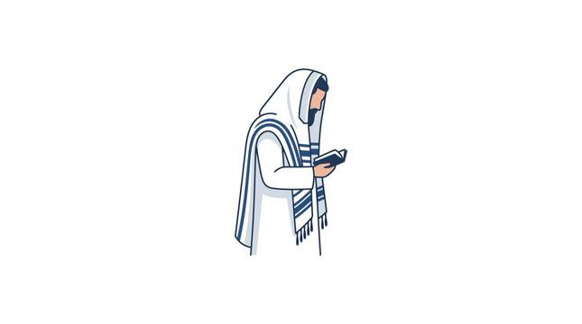 Illustration of a Jewish Man Praying with Tallit and Siddur