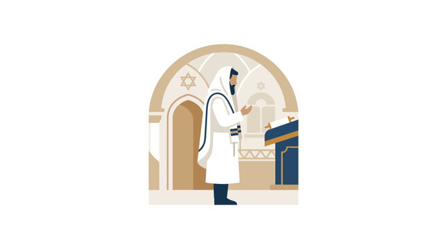 Jewish Man Praying in Synagogue During Yom Kippur