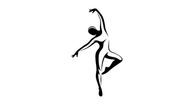 Elegant ballet dancer silhouette in graceful pose, black and white artistic female figure, classical dance performance