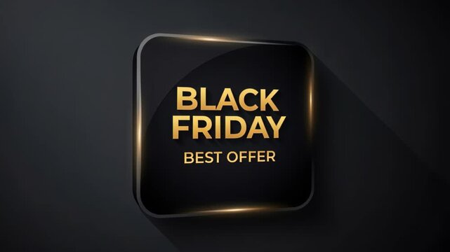 Black Friday Best Offer: A sleek, dark square with golden, glowing text announcing BLACK FRIDAY BEST OFFER, representing a premier shopping event and a fantastic discount opportunity.