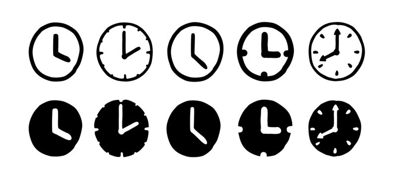 Clocks Hand Drawn Clock Doodle icons vector