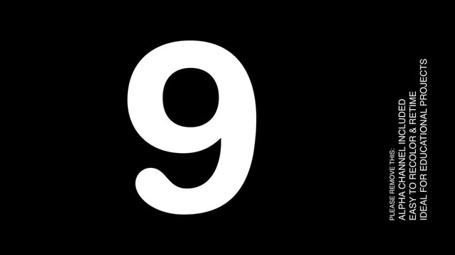 Number 9 Counting Animation for Preschool Kids, Educational Learning Video with Alpha Channel