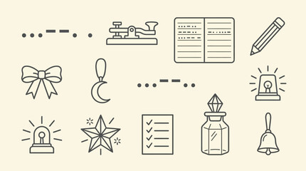 Collection of outline icons representing communication, writing, and various symbols. © KN collection