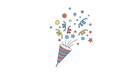 Colorful Party Popper Exploding with Confetti and Stars on Isolated White Background © ILHAM