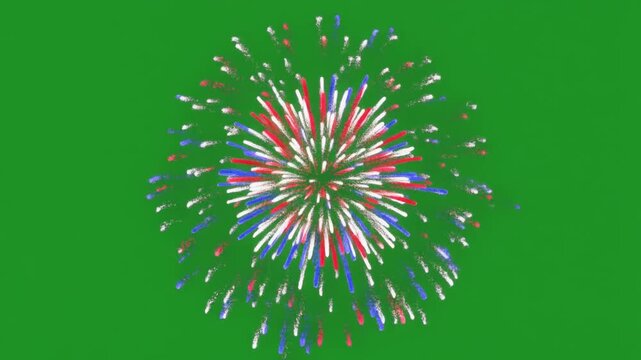 Colorful firework explosion isolated on a vibrant green screen background.