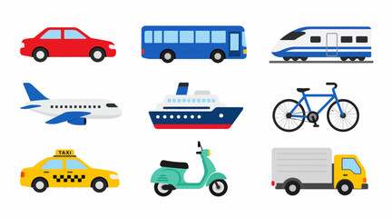 Colorful collection of various transportation vehicles illustration. © PS STOCK