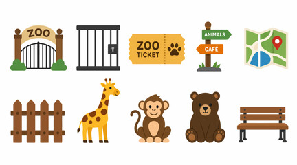 Obraz premium Colorful zoo and animal icons set for design.