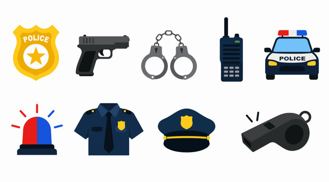 Flat Design Police and Law Enforcement Icons Set.