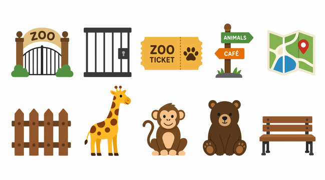 Colorful zoo and animal icons set for design.