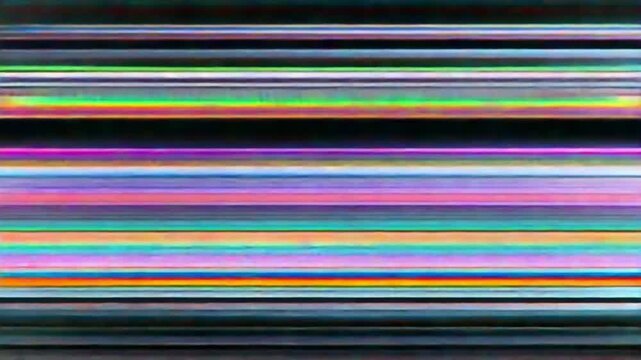 Glitch Art Spectrum: A vibrant abstract pattern of horizontal lines, displaying a spectrum of colors and digital noise, evokes a sense of technological disruption and creative distortion.
