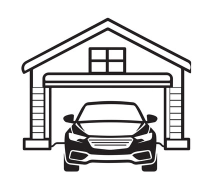 Car parked in a modern garage with open door