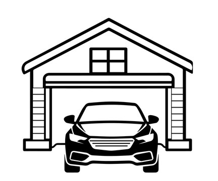 Car parked in a modern garage with open door
