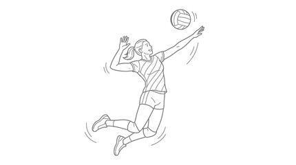 Fototapeta premium Volleyball Player Jumping to Spike Ball - Line Drawing