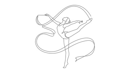 Obraz premium Rhythmic Gymnastics Dancer with Flowing Ribbon - Continuous Line Art