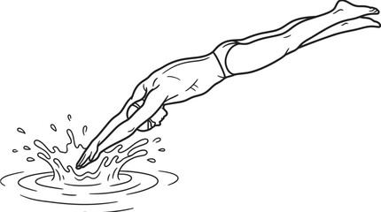 Fototapeta premium Swimmer Diving into Water - Line Art Illustration