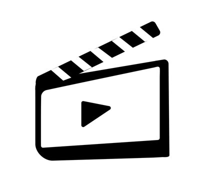 Clapperboard set film production sign icon. Video clapperboard play button symbol illustration