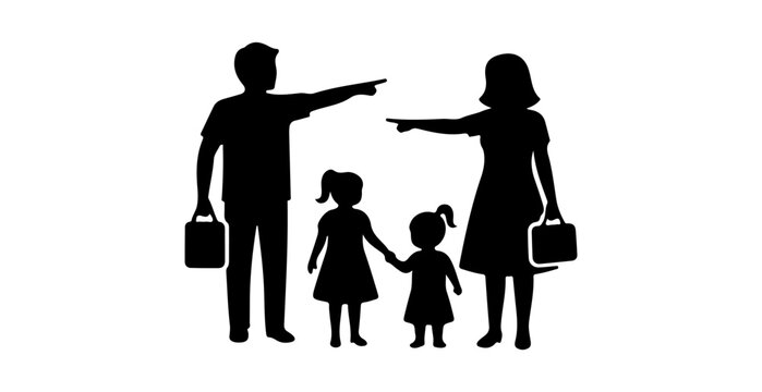 Family pointing fingers blame accusation conflict silhouette.
