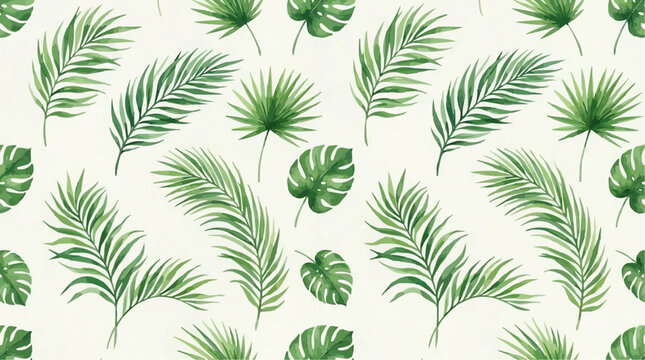 Botanical Leaves seamless pattern tropical monstera and palm watercolor