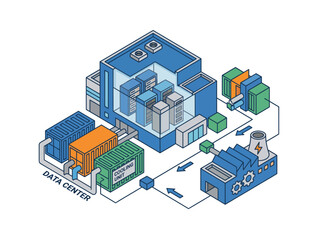 Fototapeta premium Isometric data center network with cloud computing and digital storage infrastructure illustration