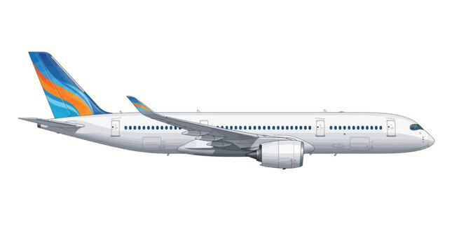 Commercial airplane vector illustration shows a passenger plane flying