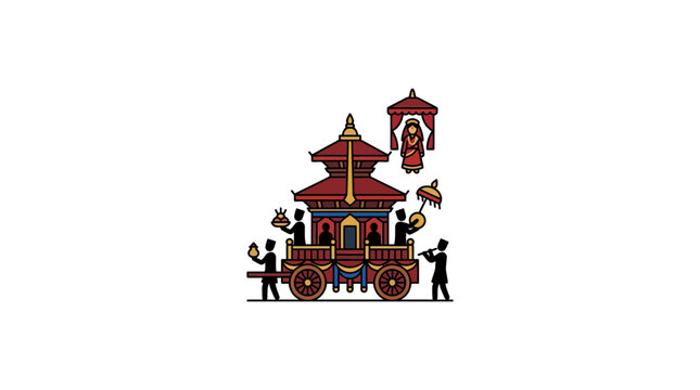 Illustration of Traditional Newari Chariot Procession in Nepal