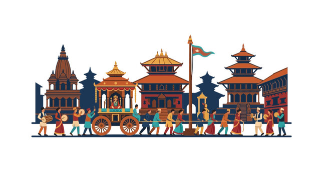 Indra Jatra Festival Celebration with Traditional Chariot and Kathmandu Architecture