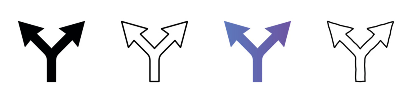 Set of four directional arrows indicating a split or divergence of paths