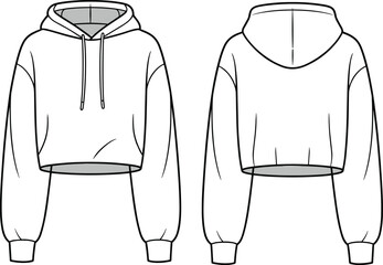 Naklejka premium Cropped hoodie flat vector, front and back technical fashion illustration