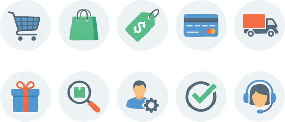 Fototapeta premium Flat icons for e-commerce and online shopping services