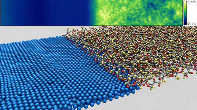 Atomic Force Microscopy AFM Simulation Showing Perfectly Smooth Lithium Metal Surface Structure For Energy Storage