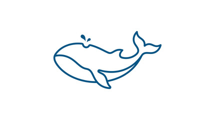 A simple blue line drawing of a whale on a white background, depicted in a minimalist style with a few droplets. © ahmad