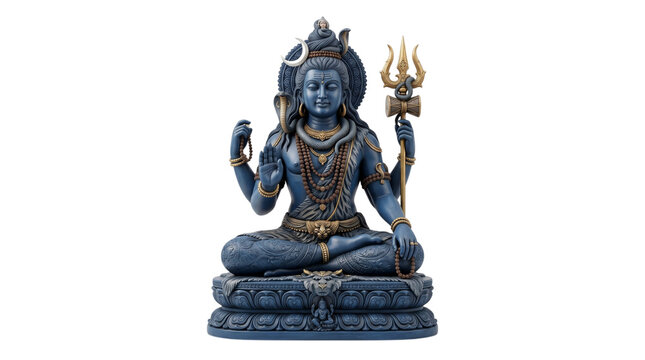Shiva statue meditating, hindu deity, isolated on transparent background
