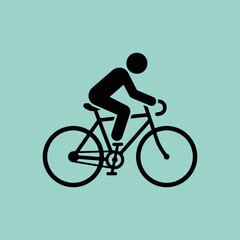 Naklejka premium A simple black icon of a person riding a bicycle on teal