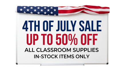 Obraz premium 4th of july sale on classroom supplies, up to 50% off, isolated on transparent background