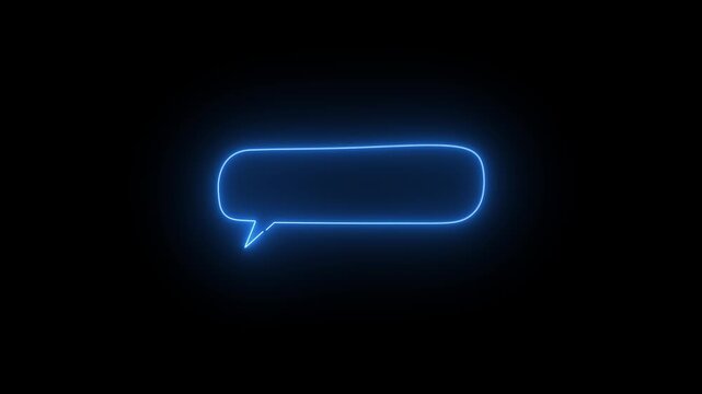 Glowing Blue Neon Speech Bubble on Black Background, Speech bubble glows with a bright blue neon light against a dark.