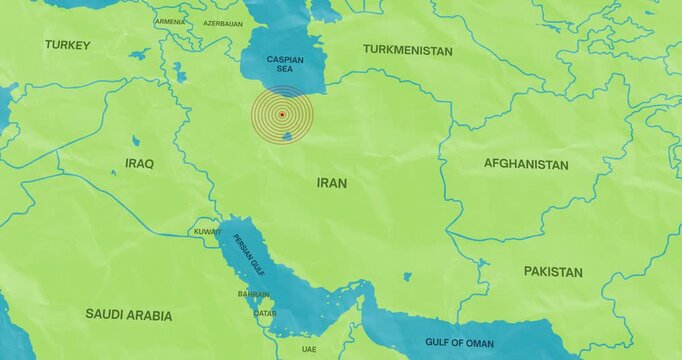 Motion graphic video of an earth waves concentric lines into an iran map of an earthquake epicenter composition concept
